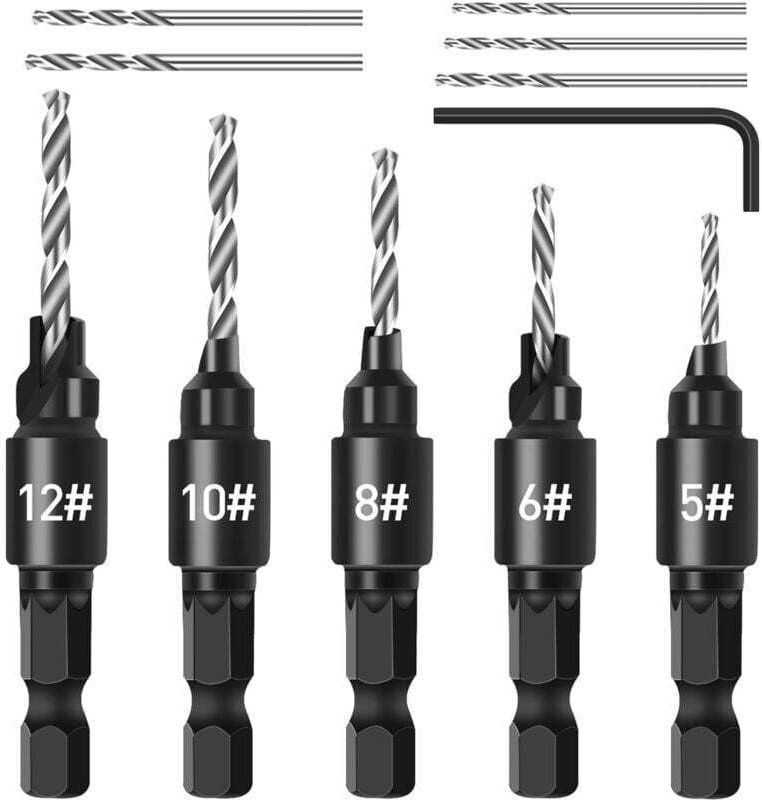 5-teiliges Anfasbohrer-Set, 1/4"-Schnellwechsel-Fräser-Set mit verstellbarem Sechskantschaft, austauschbare Fräser mit S...