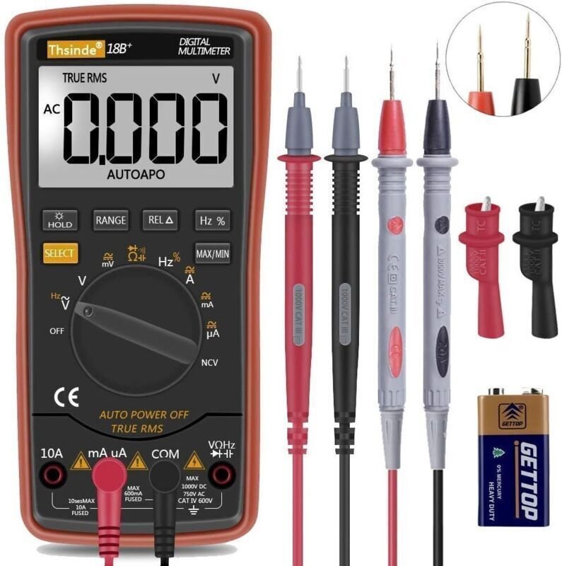 6000-Count-TRMS-Digitalmultimeter mit automatischer Bereichswahl, inklusive Messleitungen und Messspitzen, 1000 V, 20 A