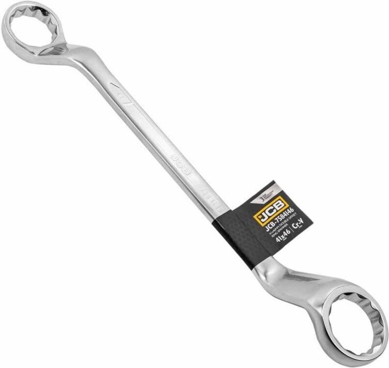 Schraubenschlüssel de strella 45° gebogen JCB 41-46 mm, Cr-V Stahl, Umlenkung de 45°, ideal für Arbeiten an Bauwerken de...
