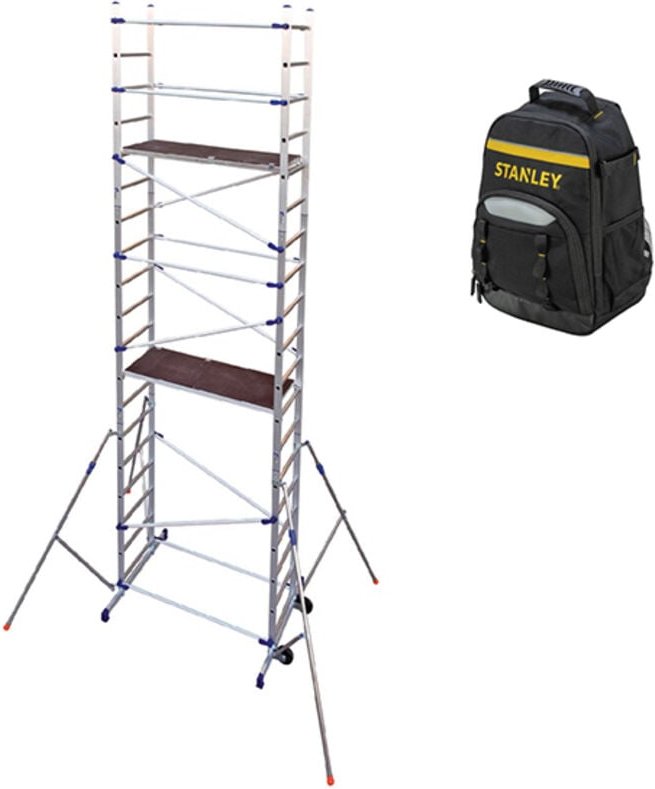 Gerüst mit 2 Plattformen - Arbeitshöhe 6,46 m + Rucksack - PN/CLA-SAC