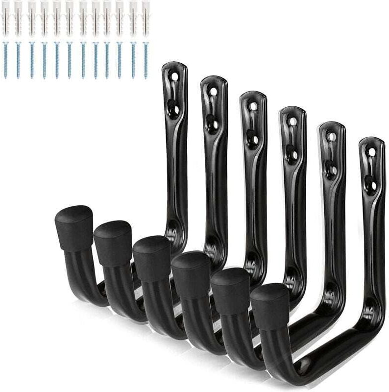 Set mit 6 robusten J-förmigen Haken zur Garagenaufbewahrung, Wandhalterungen aus Stahl