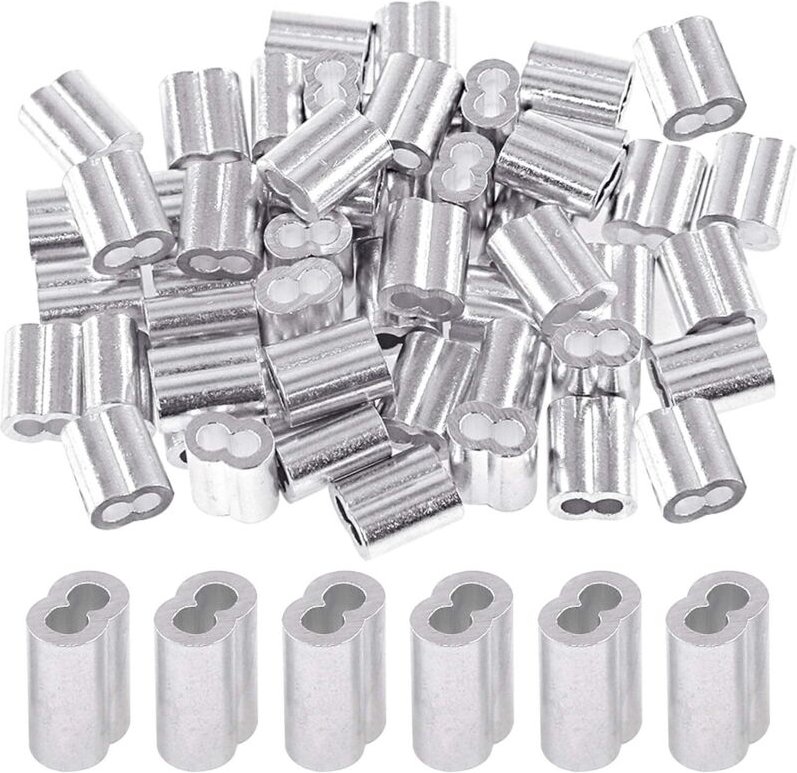 Packung mit 150 3-mm-Aluminium-Crimphülsen für Drahtseil- und Kabelenden (0,3 cm - 150 Stück)