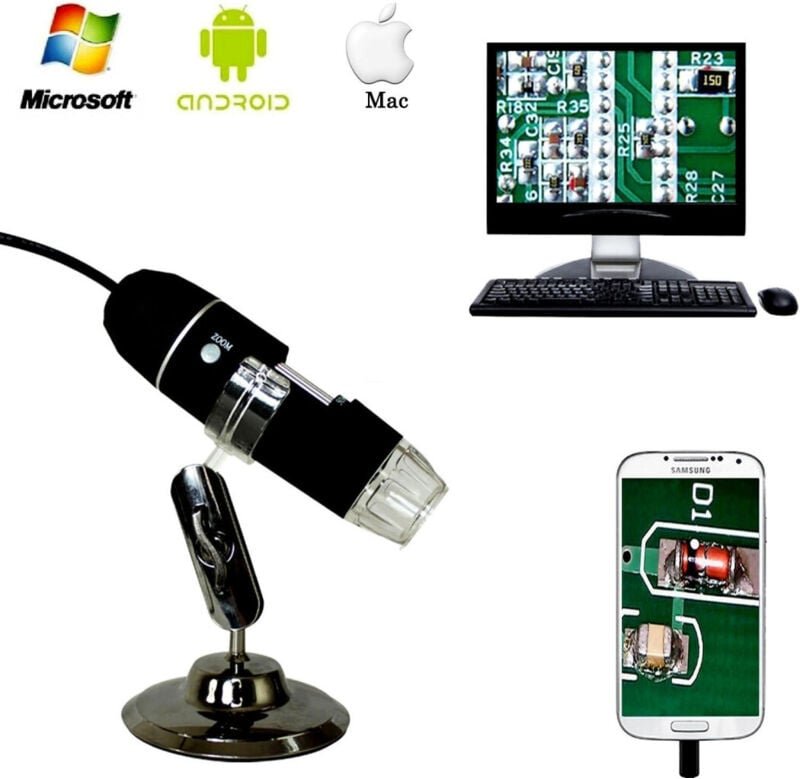 Trade Shop - Mikroskop usb Digital 40x 1000x pc Notebook Foto Video 8 led 2.0 mpx Halterung -