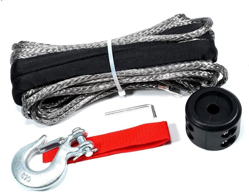 1/4 Zoll x 50 Fuß synthetisches Windenseil, 7000 lb Kapazität, mit Haken und Stopper für ATV und UTV (grau)