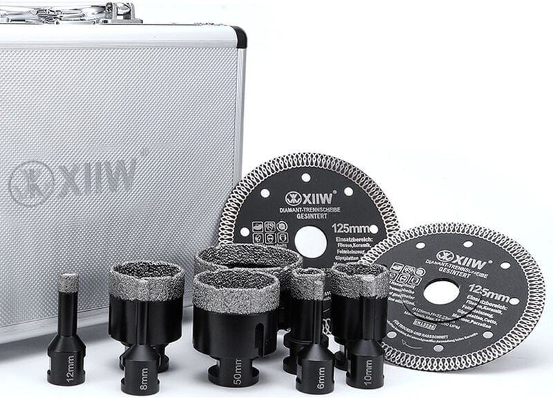 11Tlg Diamantbohrer Bohrkrone Satz, 6-68mm, M14 Lochsäge Set Fliesenbohrer Winkelschleifer mit Diamant-Trennscheibe,15mm...