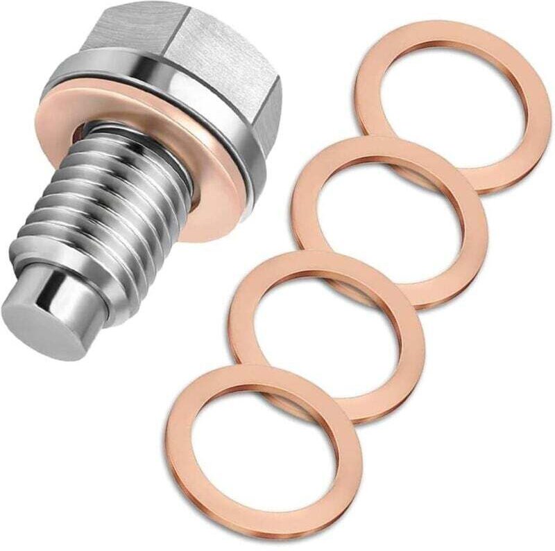 Dado di scarico magnetico per coppa dell'olio in acciaio inossidabile M14x1,5 con 5 rondelle in rame anti-perdita, adatt...