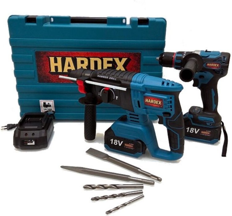 HARDEX 2-in-1-Set – 13-mm-Akku-Schlagbohrschrauber + 26-mm-Bohrhammer, 2 x 4,0-Ah-Akkus