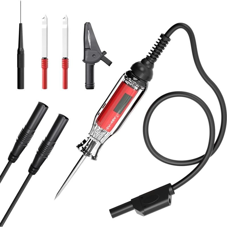 Robuster 3–48 V digitaler LCD-Stromkreistester mit extra 1 m Verlängerungskabel, Niederspannungstester für PKW, LKW, Fah...