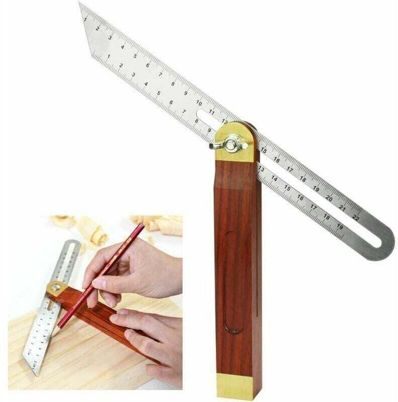 Equerre,Fausse Equerre Menuisier en Acier Inoxydable et Bois 200mm Fausse Equerre à Manche 0 à 360 Degrés Durable Carrés...