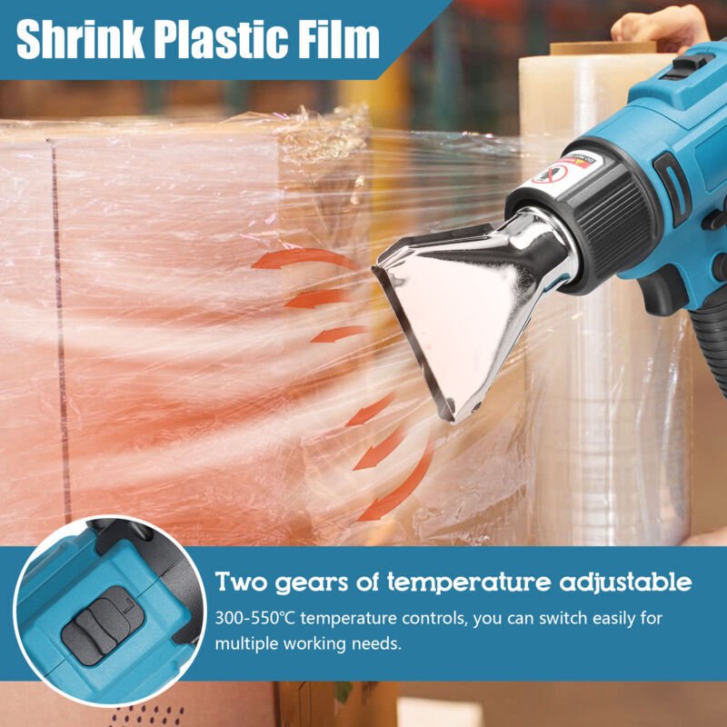 Tragbares, kabelloses Heißluftgerät mit wiederaufladbarem Lithium-Akku, einstellbarer Temperatur und 2 Düsen.