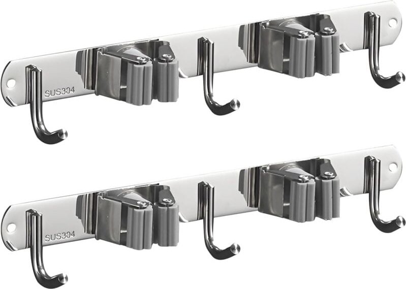 CCYKXA Wandbesenhalter, 2 Stück Edelstahl Besen Wandhalter Wandbesenaufhänger mit Haken Besenhalter Werkzeug für Badezim...