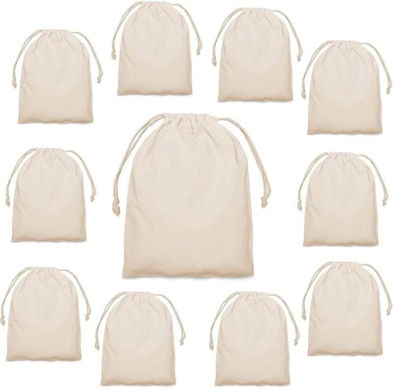 Baumwollbeutel mit Kordelzug, 15 x 20 cm, kleine Aufbewahrungsbeutel aus Stoff für Kindergeburtstage, 10 Stück