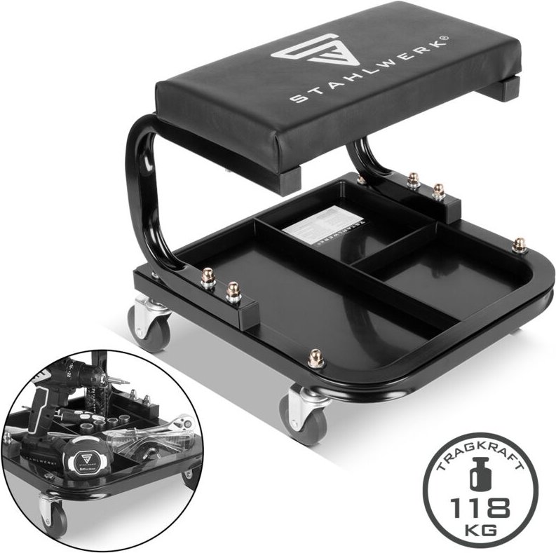 STAHLWERK Mobiler Werkstatthocker 118 kg rollbarer Werkstattsitz