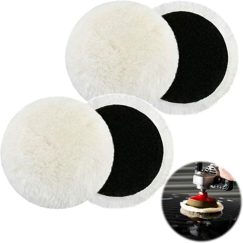 Set mit 4 125-mm-Wollpolierpads, Polierkappen für Exzenterschleifer, für Korkböden