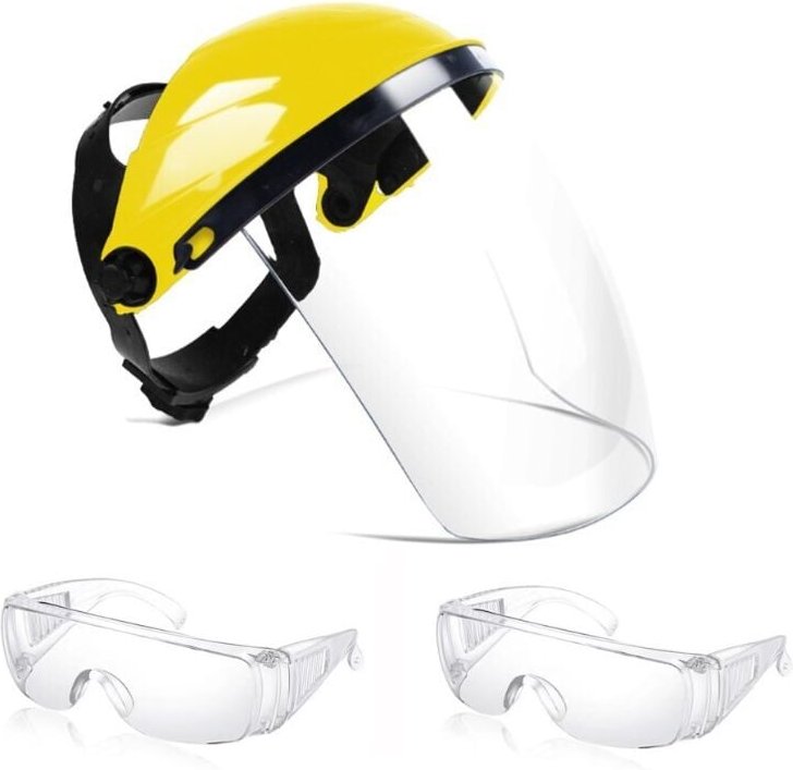 Verstellbares Schutzvisier aus Polycarbonat, zwei Antibeschlaggläser im Angebot, Stirn- und Gesichtsschutz