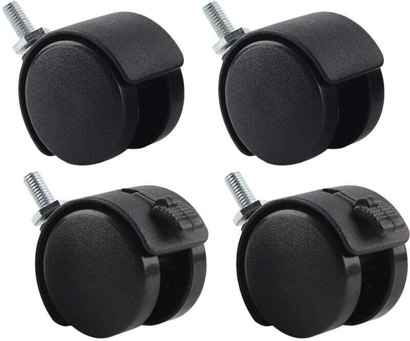 Vtizikl Lot de 4 roulettes pivotantes de rechange pour chaise de bureau, en nylon et plastique, avec frein, noires
