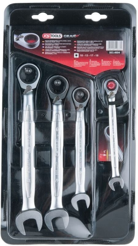 Ks Tools GEARplus Ratschenringmaulschlüssel-Satz, umschaltbar, 4-teilig