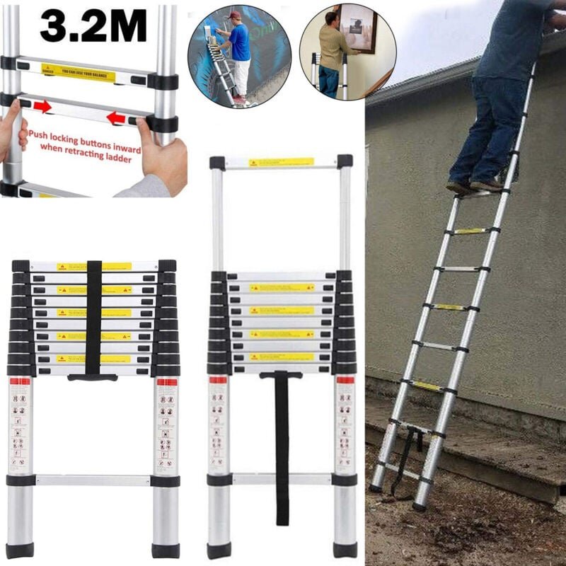 3.2m Metre Teleskopleiter Aluminim Thick Stair Loft Leiter EN131 Standards