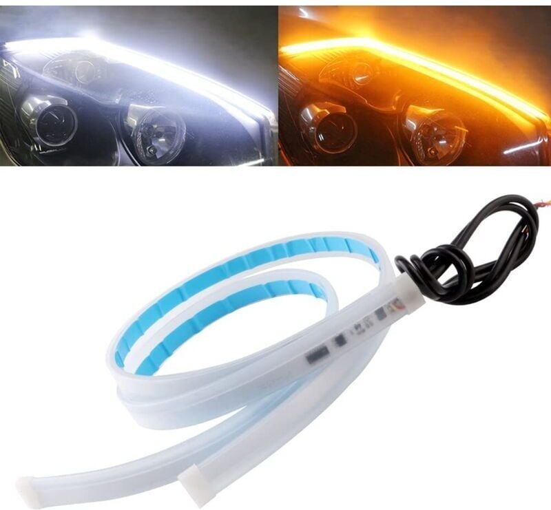 2er-Pack 45 cm flexible LED-Tagfahrlichtstreifen mit sequenziellem Blinklicht für Scheinwerfer, weiß und gelb, wasserdic...