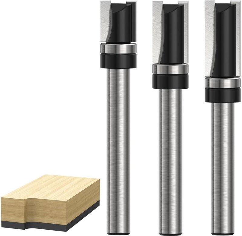 3 Stück Bündigfräser – 8mm Schaft Ø 12 mm Kopierfräser,Bündigfräser mit Auswechselbarem Kugellager – Oberfräser Flush Tr...