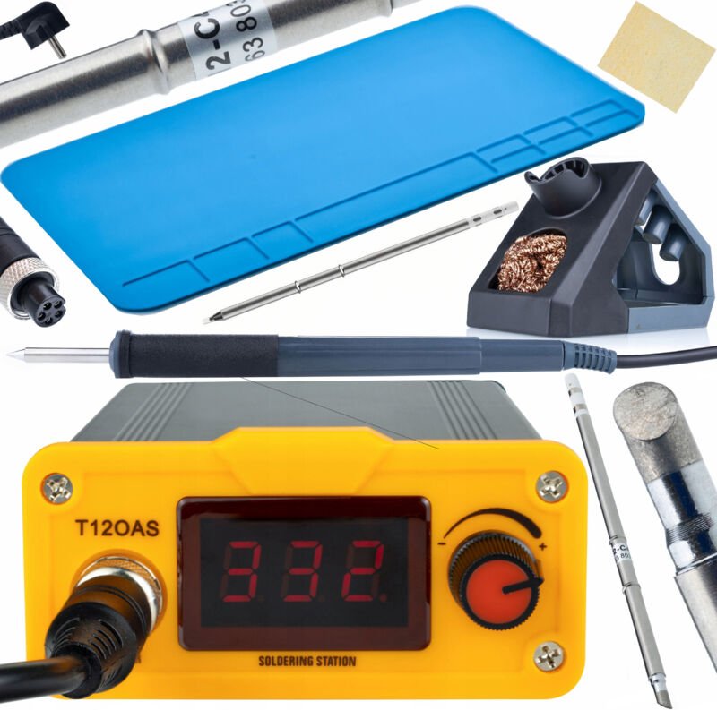 Rosfix Set Lötstation T12OAS – Elektrische Lötstation mit T12-BC4 & T12-D24 Spitzen + Silikonmatte 75 W, 200–450 °C Schn...