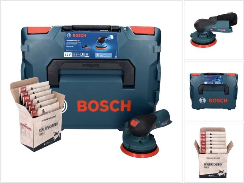 Bosch GEX 12V-125 Professional Akku Exzenterschleifer 12 V 125 mm Brushless + L-Boxx ( 0601372100 ) + Toolbrothers TURTL...
