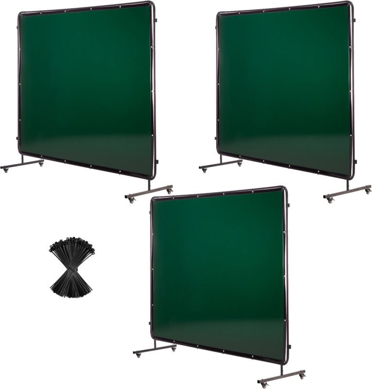 Mophorn Schweißvorhang mit Rahmen, 3-teilig, 1740 x 2340 mm, flammhemmende Vinyl-Schutzwand mit 12 Rädern und UV-Schutz ...