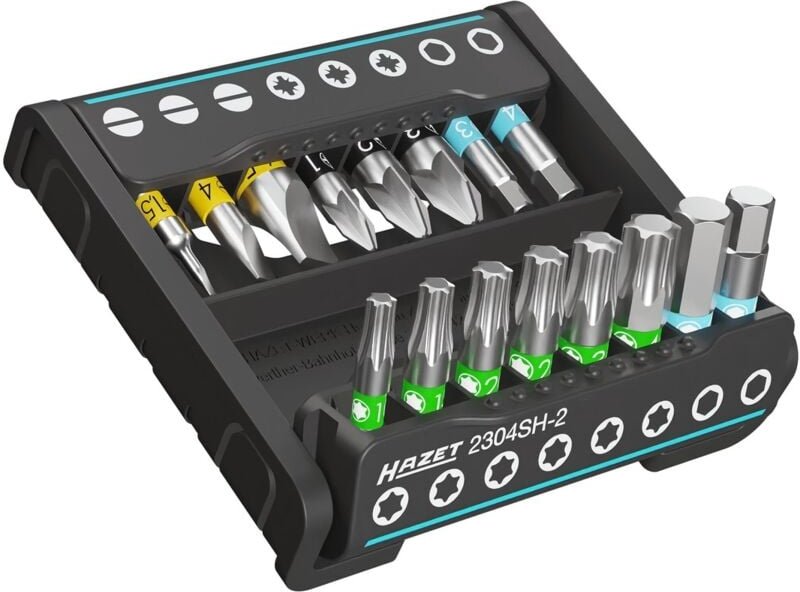 SmartHolder mit 16 Bits ∙ kurz 2304SH-2 ∙ 1/4 Zoll (6,3 mm) Sechskant massiv ∙ Schlitz Profil, Pozidriv Profil pz, Innen...