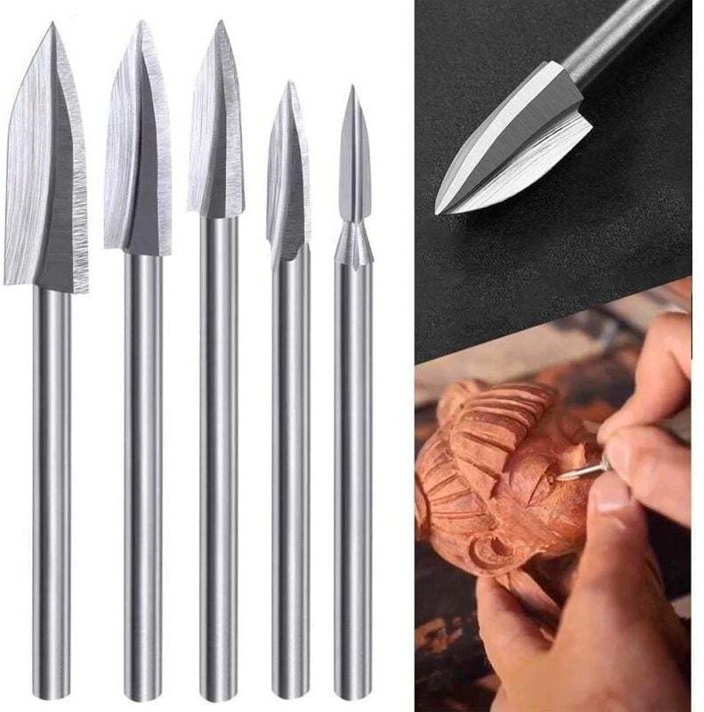 Holzgravur-Bits, 5-teiliges Schnitzwerkzeug-Set für Rotationswerkzeuge mit 1/8-Zoll-Schaft, universell passend für Rotat...