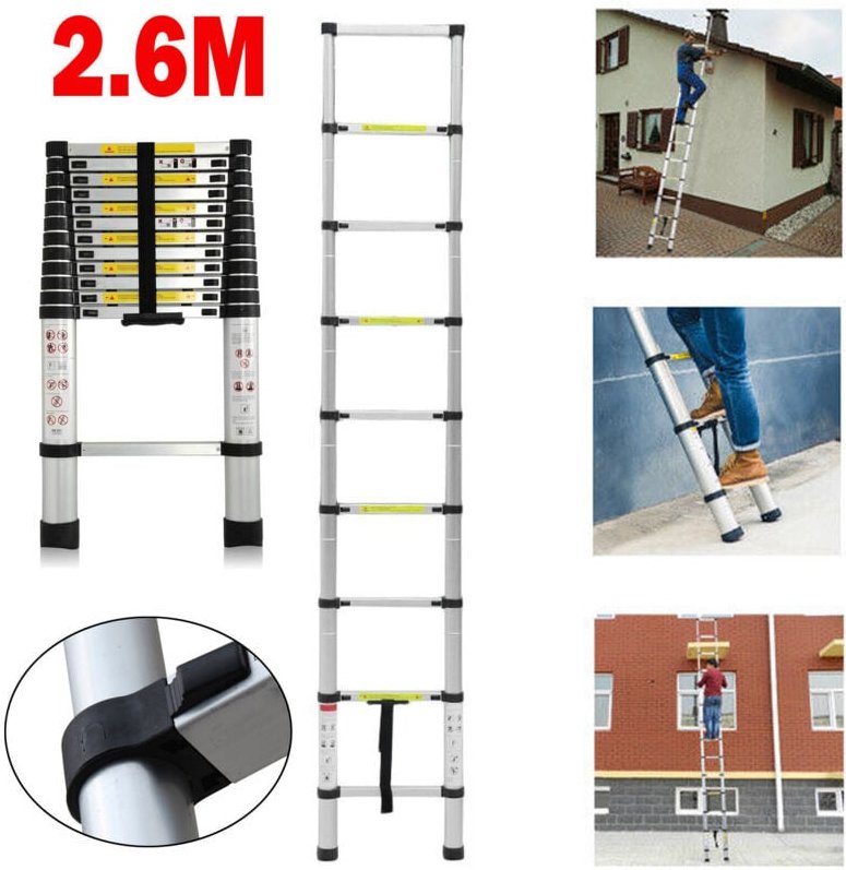2.6m/ 8.5FT Teleskopleiter ausziehbarer Aluminium-Loft für zu Hause Dachgeschoss,9 Stufenleiter