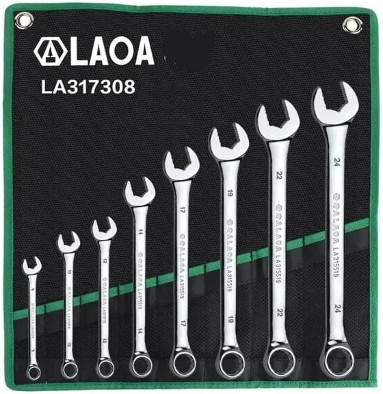 8-teiliges Ringmaulschlüssel-Set mit Tasche, Open-End-Spline-End-Werkzeugset 8/10/12/14/16/18/20/22/24 mm - Dolaso