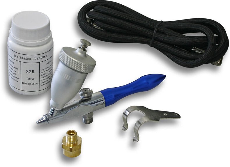 Wiltec - Airbrush "Air Eraser" Mini Sandstrahlpistole und Strahlmittel, 0,5 mm Düse, 15 ml Becher, Entfernung, Reinigung...