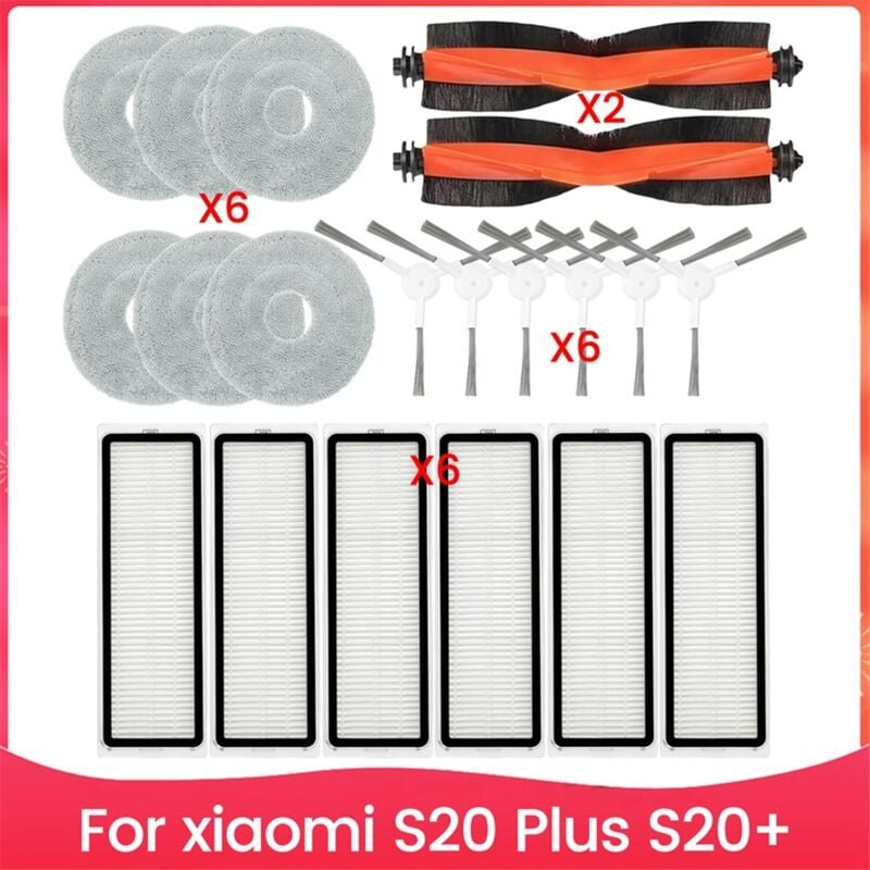 Zubehör-Set für S20 Plus S20+ Roboter-Staubsauger, Hauptseitenbürste, HEPA-Filter, Wischpads, Ersatzteile