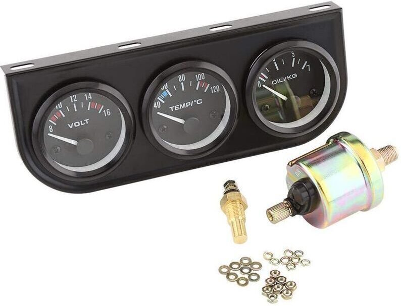 Öl-/Spannungs-/Wasseranzeige aus Edelstahl, 3-in-1-Voltmeter + Wassertemperaturanzeige + Öldruckanzeige mit 52-mm-Dreifa...