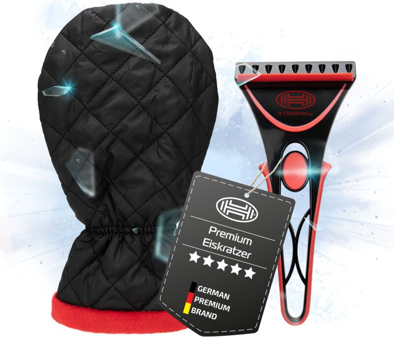 HEYNER® Eiskratzer mit Handschuh Scheibenkratzer ABS-Klinge 10cm Eisschaber mit Fleece-Innenfutter mit Steppnaht und Gum...