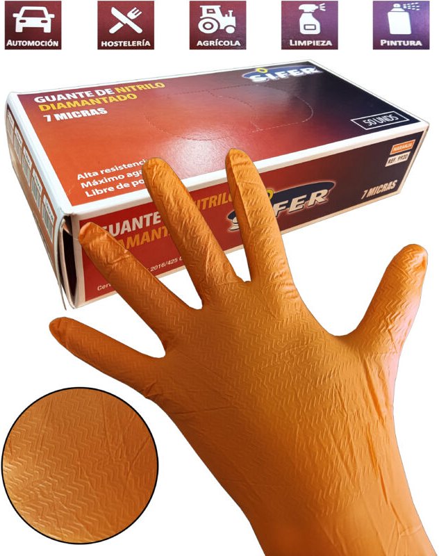 Sifer Nitrilhandschuh 7 Mikron 8,5 g diamantgeschliffen orange Größe XXL 50 Stück
