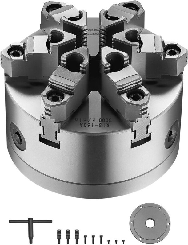 Mophorn 6-Backen-Drehfutter, 160 mm, selbstzentrierendes Spannfutter mit D1-4 Cam Lock-Trägerplatte, Spannbereich von 3-...