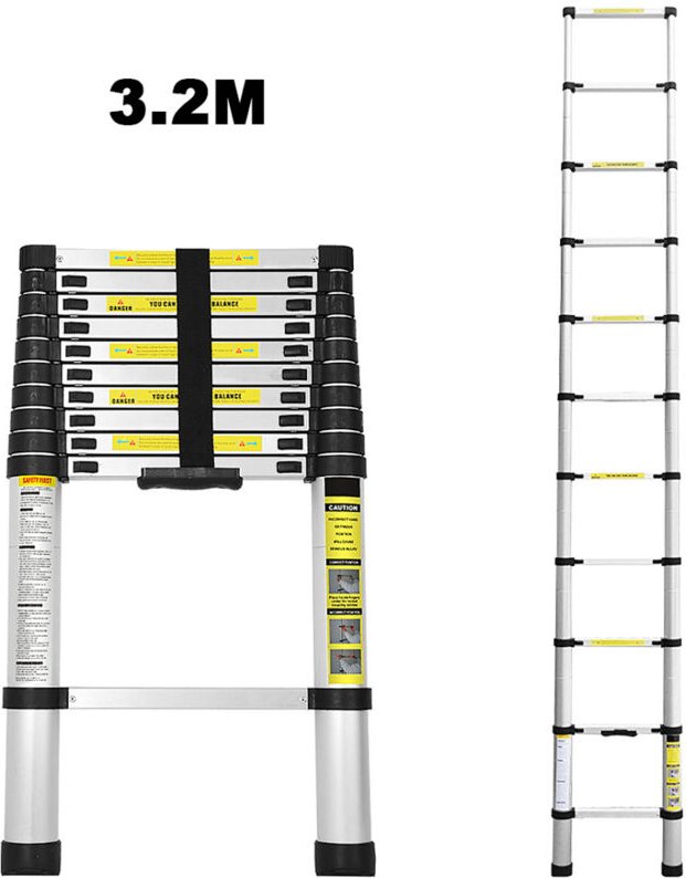 Randaco 3.2M Teleskopleiter Aluminium Mehrzweckleiter Fingerklemmschutz Auszeihleiter Klappbar Aluminiumleiter Antirutsc...