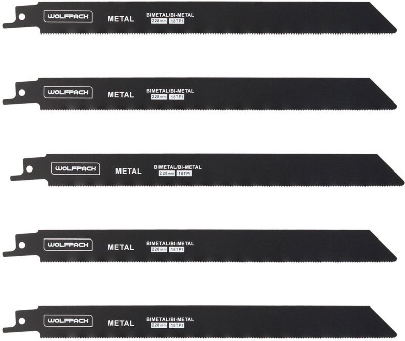 Säbelsägeblatt für Metalle 228 mm. 18 Tpi. 5 Stücke. Eisensäge Aluminium, Kupfer, Kunststoff