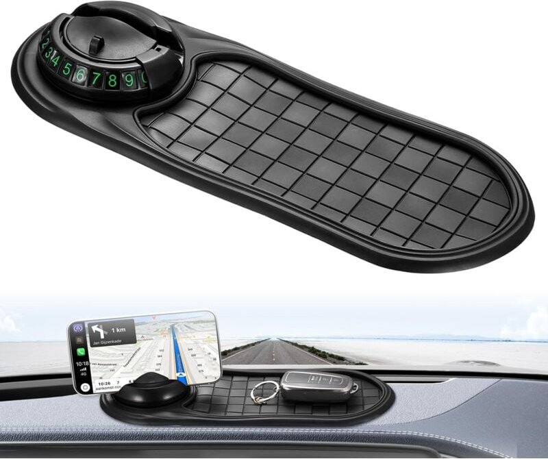 Rutschfeste Armaturenbrettmatte, Armaturenbrettmatte mit Kabel, Handyhalterung für Brille, Schlüssel, Handy, Münzen