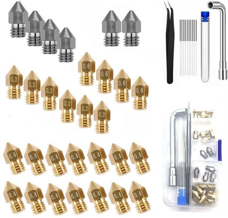 42-teiliges Düsenset, 0,4 mm Präzisionsmessing-Düsen für Ender 3 V2, Ender 3 Pro und cr 10 Series 3D-Drucker