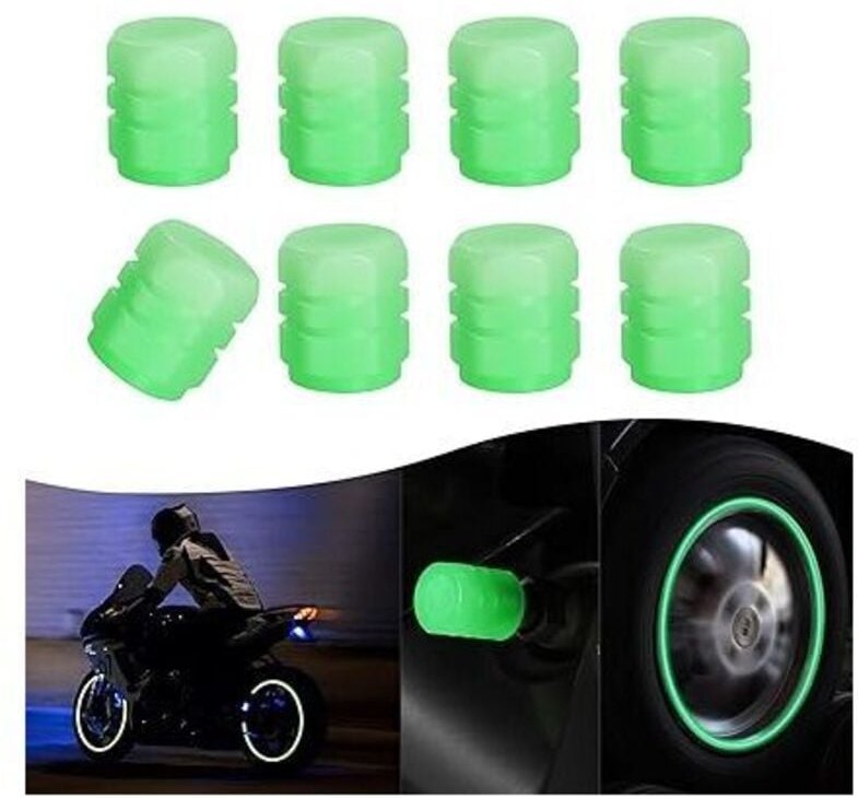 Fluoreszierende Reifenventilkappe (Grün), 8 Stück leuchtende Reifenventil-Staubkappen, universell, leuchtende Ventilscha...