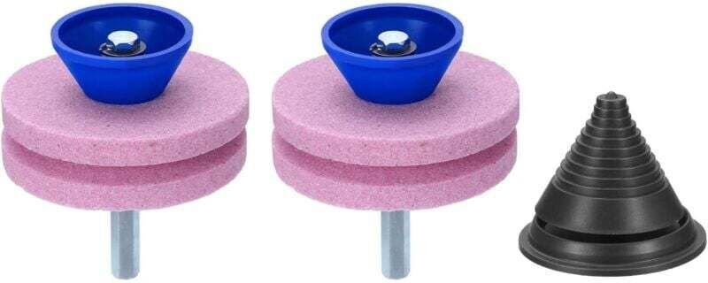 2-teiliger Rasenmäher-Klingenschärfer, doppelschichtiger Korund-Schleifstein für Rasenmäher mit schwarzem Klingenausglei...