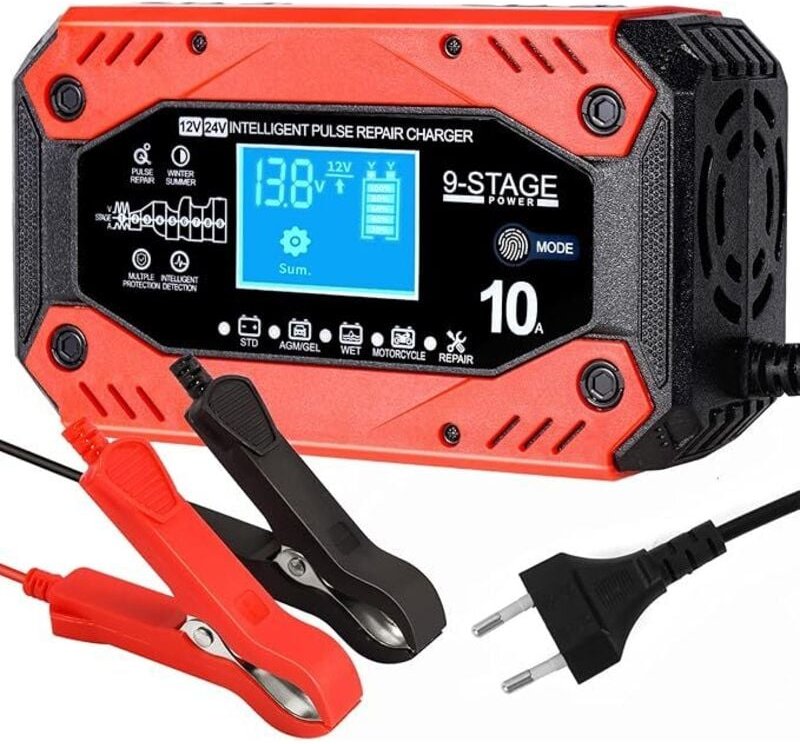 Autobatterieladegerät, 10 A 12 V/5 A 24 V, intelligentes Auto-Motorrad-Batterieladegerät, automatische Reparaturfunktion...