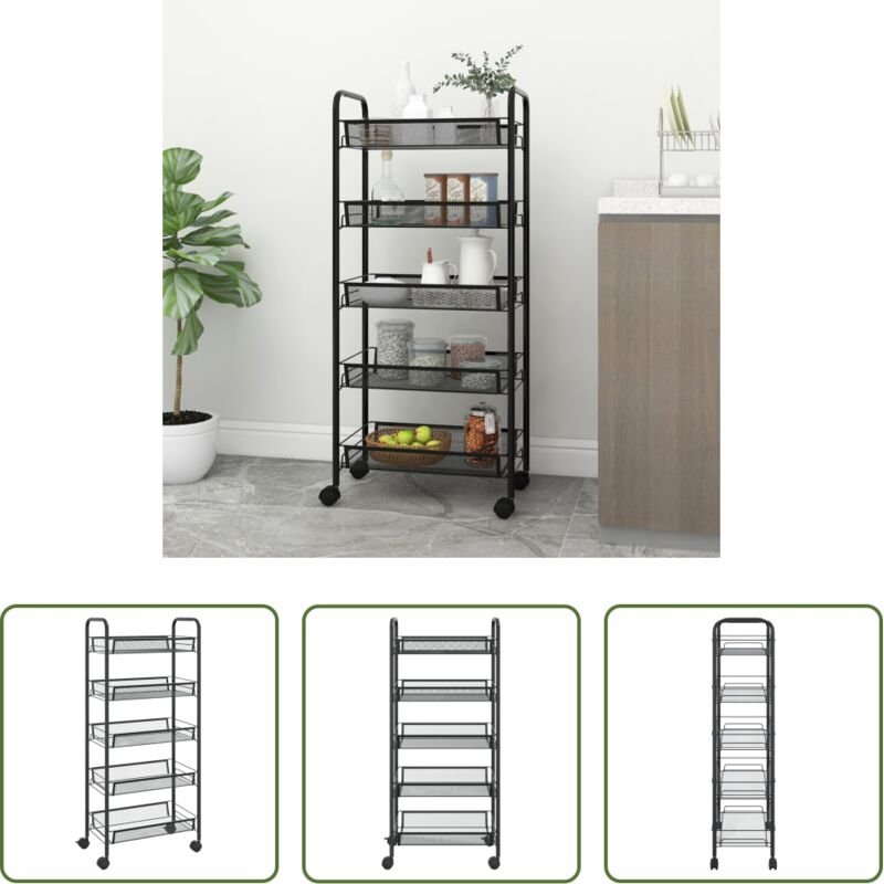 Schrank - Küchenwagen 5 Etagen Schwarz 46x26x105 cm Eisen