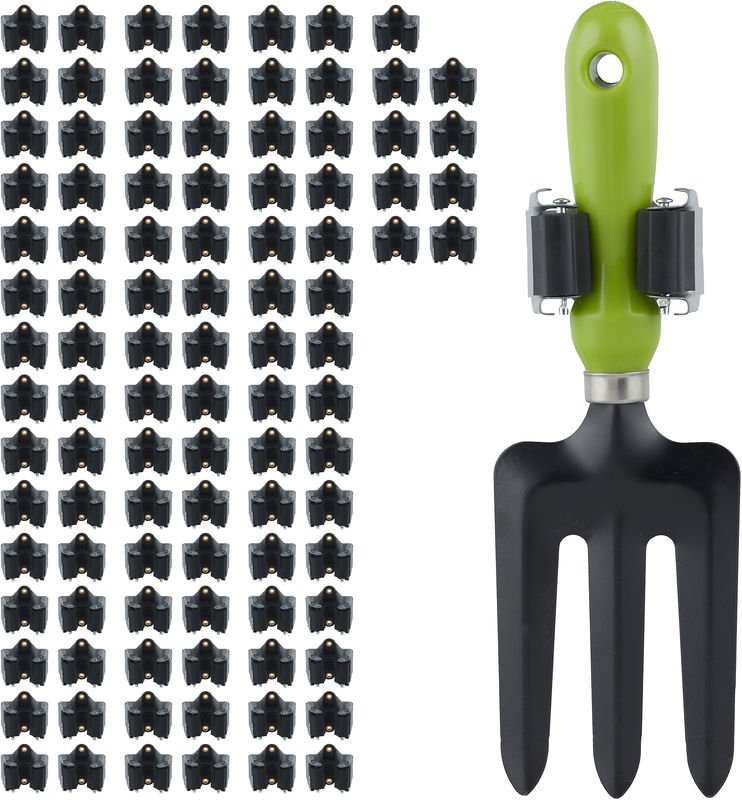 100 x Gerätehalter, Gummi-Rollen zum Klemmen, Universal Besenhalter für Wand, Garten, Eisen, Stielhalter, grau/schwarz