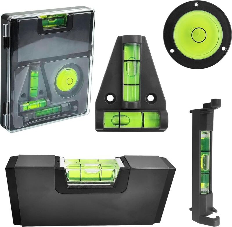 Ersandy - 4 Stück Mini-Wasserwaage, schwarze Wasserwaage, magnetische Wasserwaage, Wasserwaage für Camping, kleine Wasse...