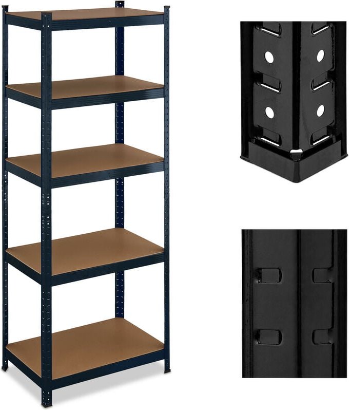 Schwerlastregal, hbt: 180 x 70 x 45 cm, 500 kg, Stahl & mdf, 5 Ebenen, Lagerregal zum Stecken, Garage, schwarz - Relaxda...
