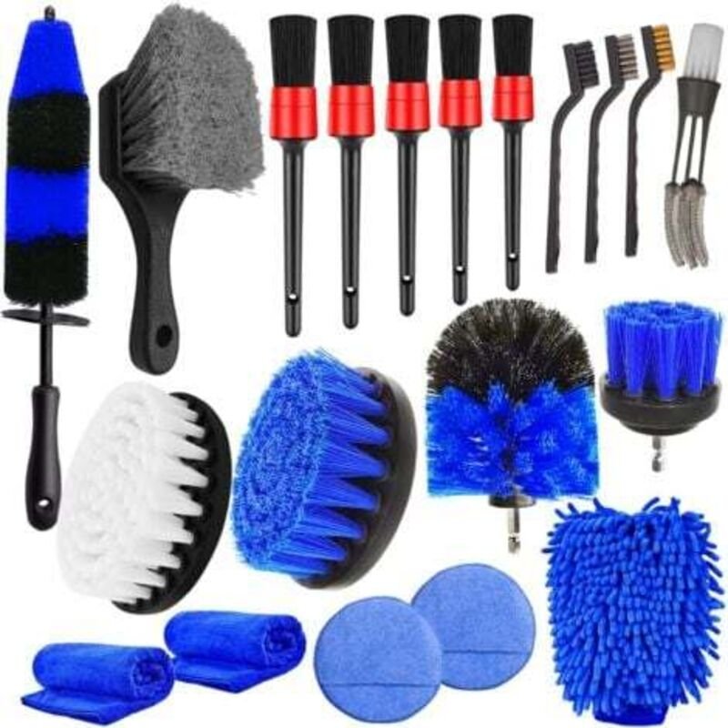 20 Kit Nettoyage Voiture avec Brosse Jante Voiture,Brosse Perceuse,Gant Microfibre Chiffon Microfibre Voiture,Brosse Mét...