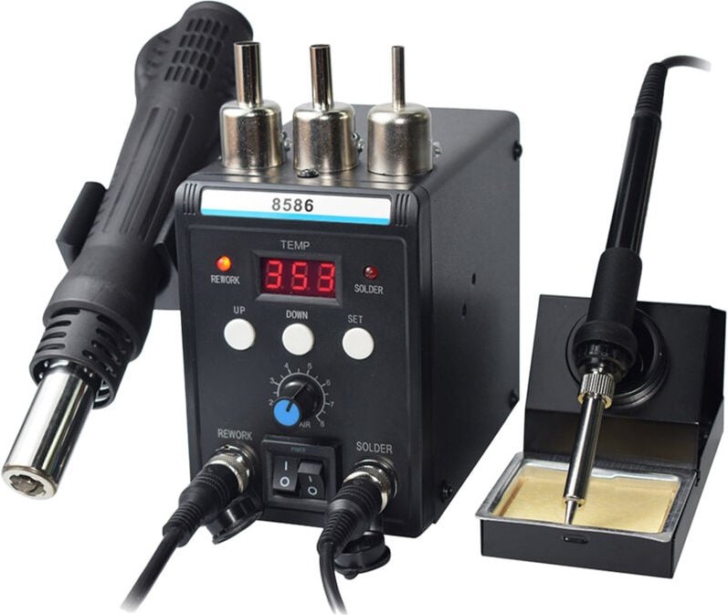 2 in 1 Heiluft-Rework-Station, Digitalanzeige, elektrische Ltkolbenstation für elektronische Reparatur, EU-Stecker, 220 ...